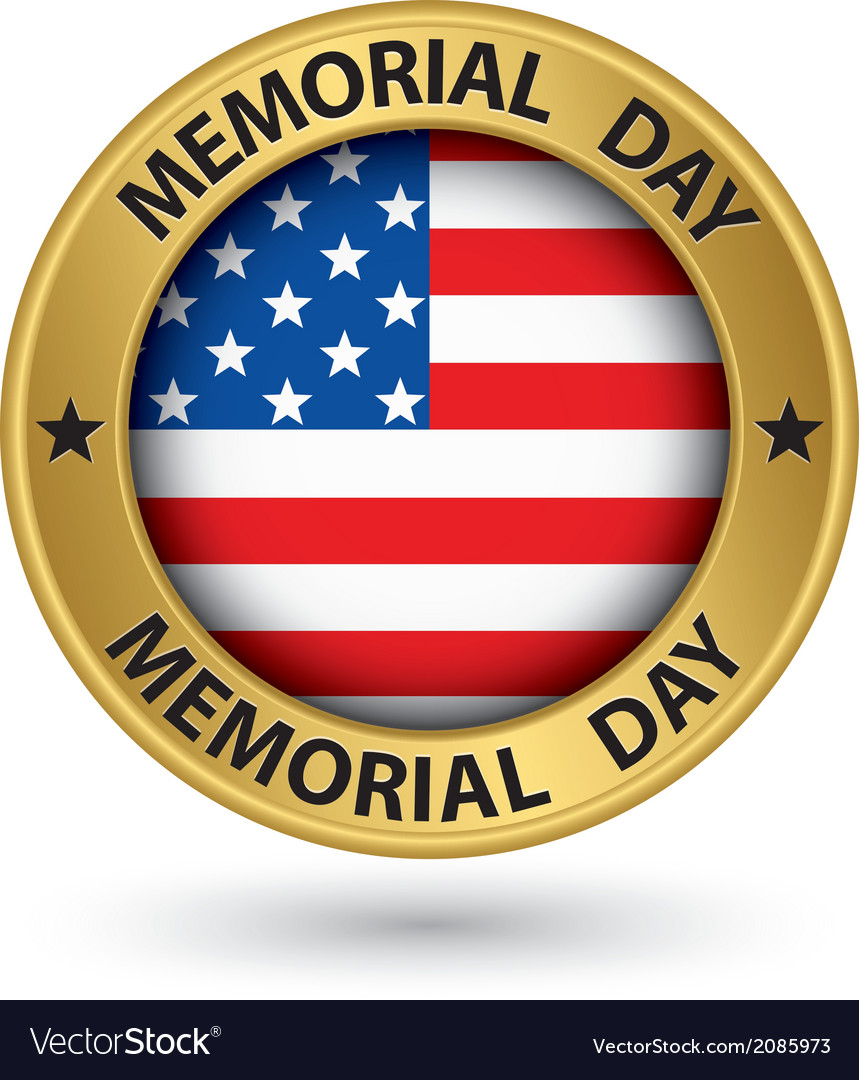 Memorial day gold label with USA flag Royalty Free Vector