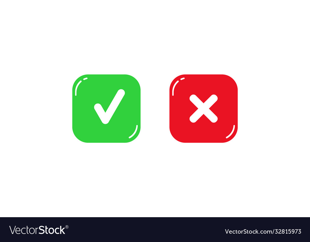 Red and green square buttons with consent