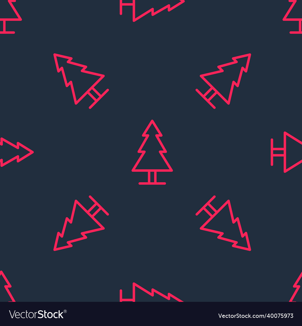 Red line tree icon isolated seamless pattern vector image Red line tree icon isolated seamless pattern