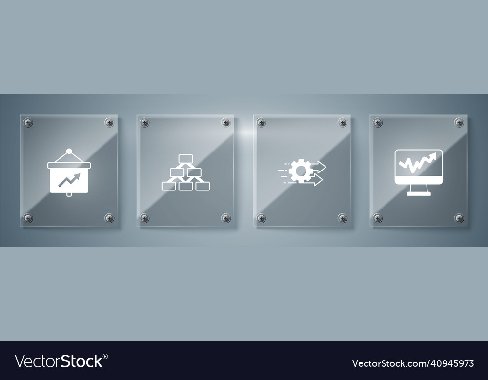 Set monitor with graph chart time management vector image Set monitor with graph chart time management
