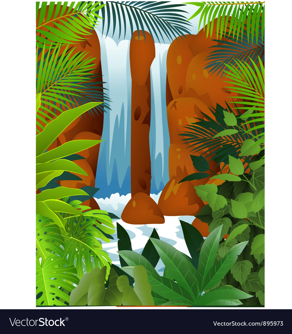 Tropical forest with waterfall Royalty Free Vector Image