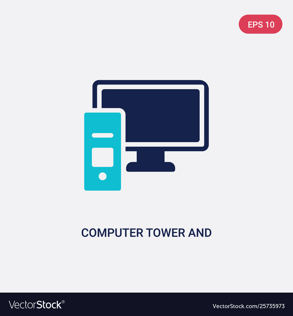Two color computer tower and monitor icon from vector image Two color computer tower and monitor icon from