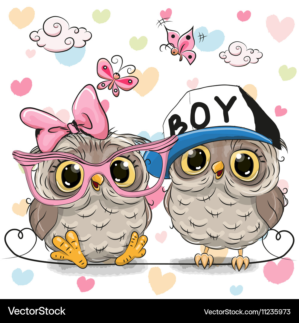 Two cute owls Royalty Free Vector Image - VectorStock