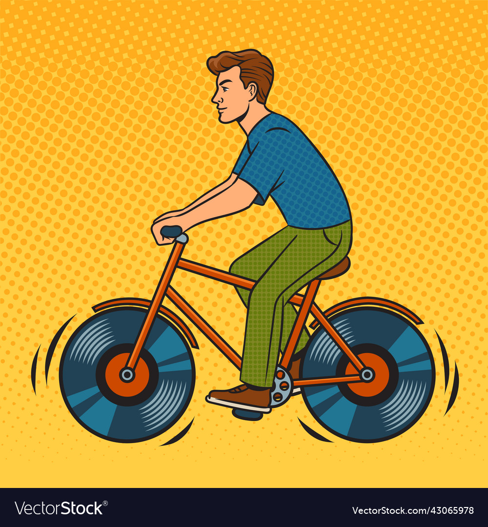 Bicycle with wheels vinyl records pop art Vector Image