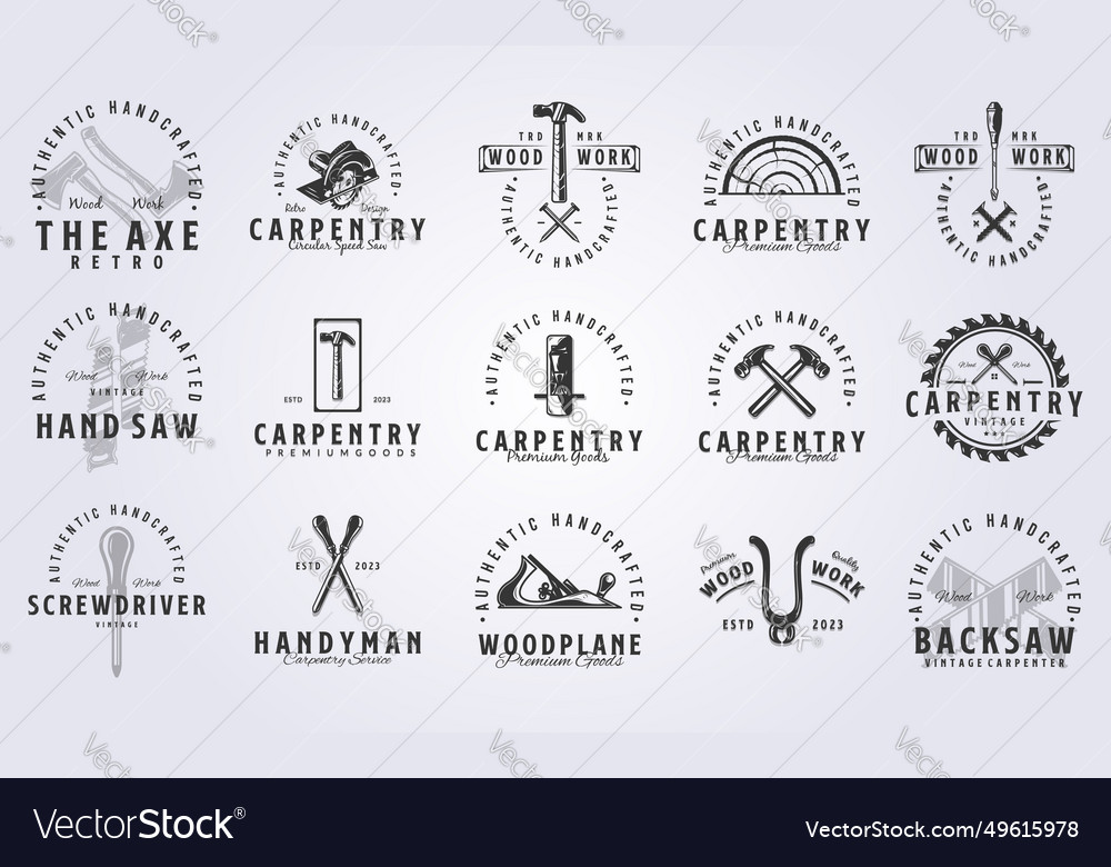 Bundle of carpenter logo design set vintage Vector Image