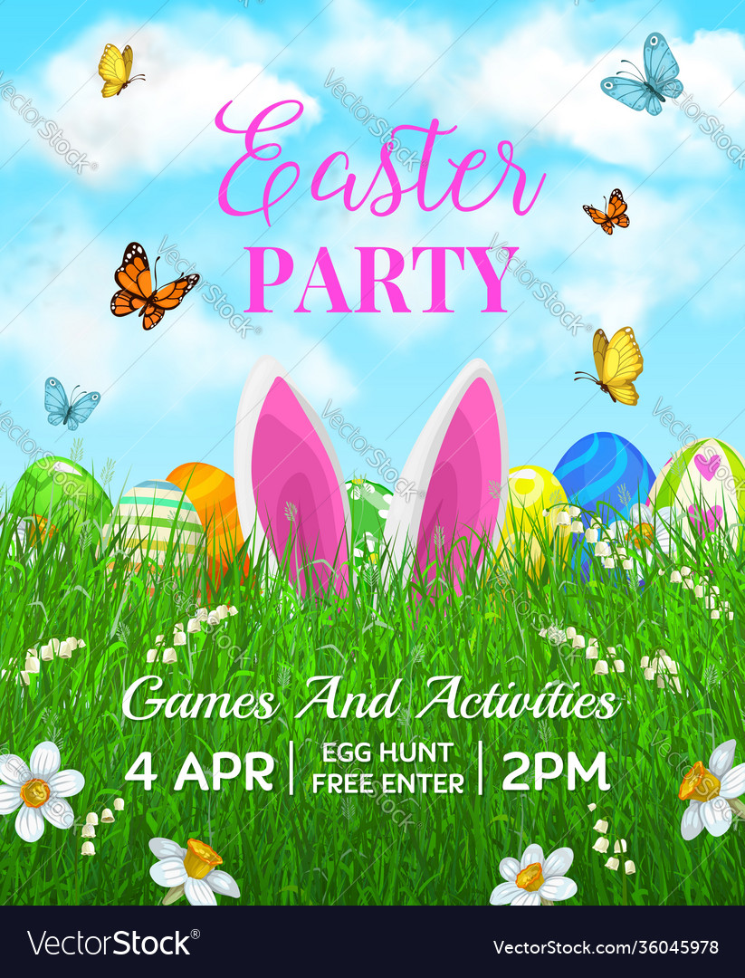 Easter holiday flyer cartoon rabbit ears Vector Image