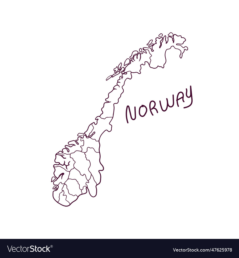 Hand drawn doodle map of norway vector image Hand drawn doodle map of norway