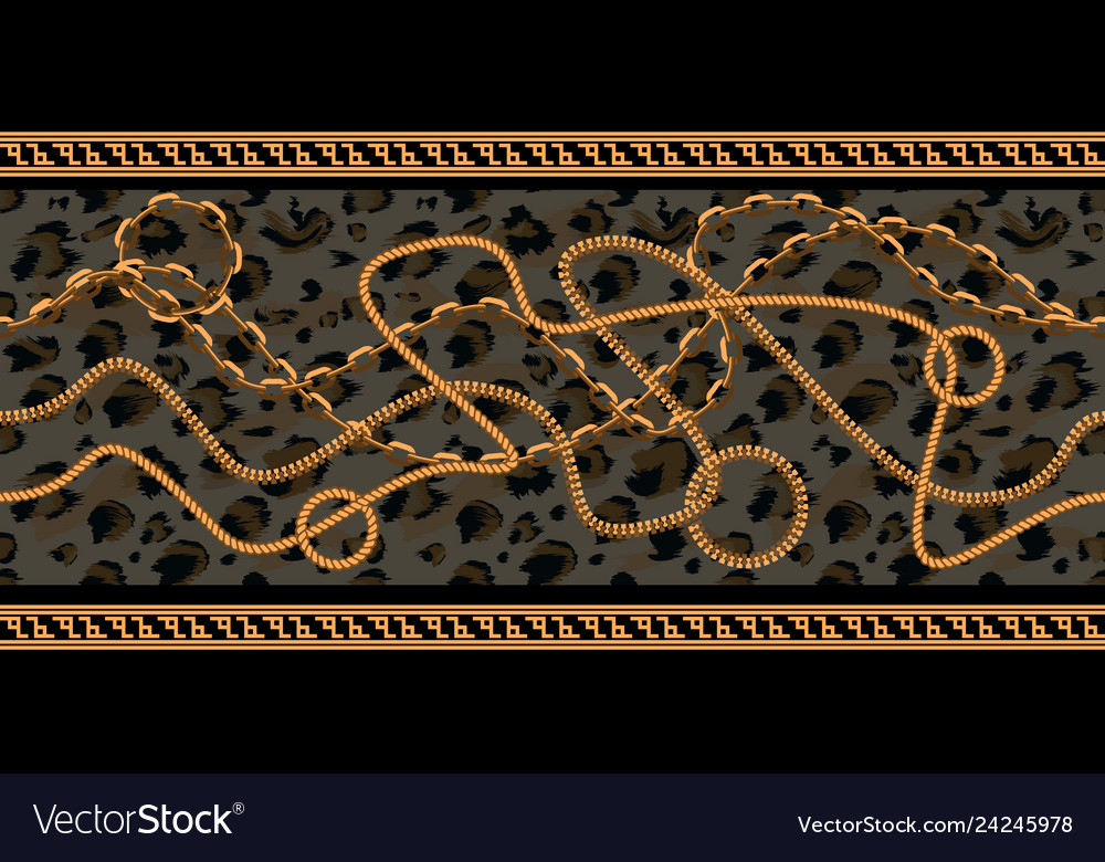 Horizontal seamless chain pattern with leopard