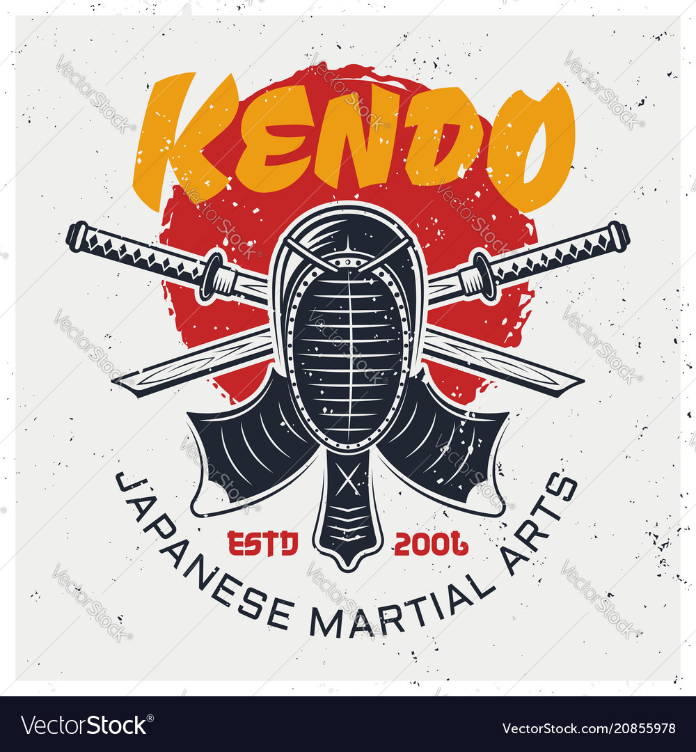 Kendo protective face mask and two bamboo swords vector image Kendo protective face mask and two bamboo swords