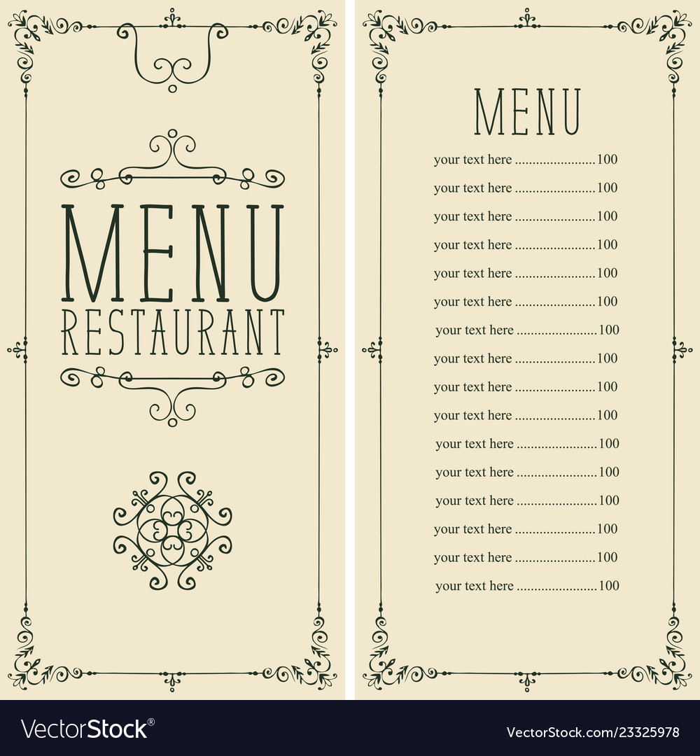 Menu For Restaurant With Curlicues And Price List Vector Image