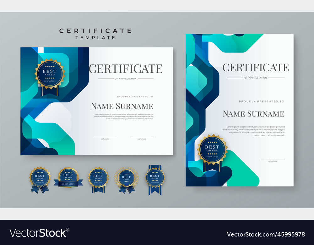 Premium blue gradient modern certificate template Vector Image