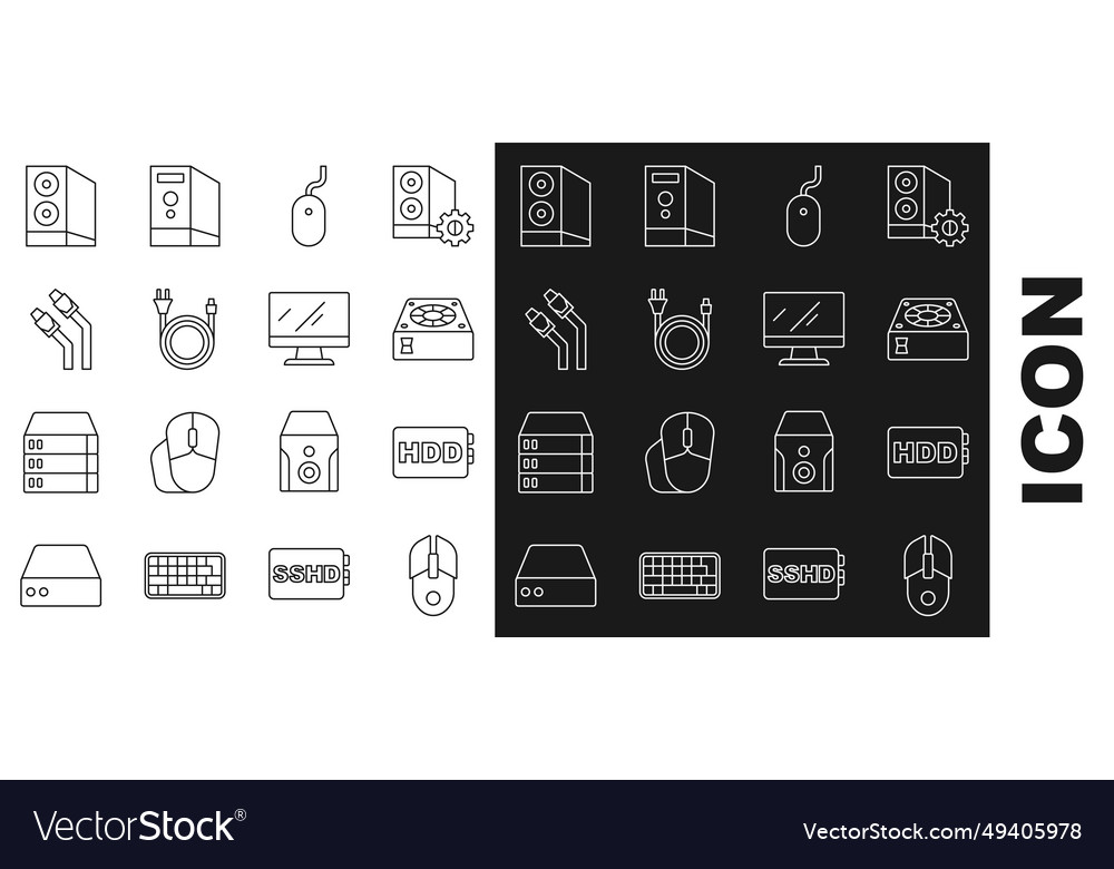 Set line computer mouse hard disk drive hdd vector image Set line computer mouse hard disk drive hdd