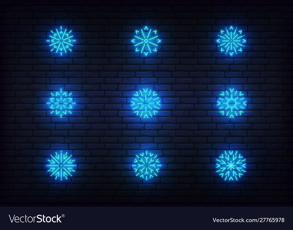 Snow icons neon glowing blue