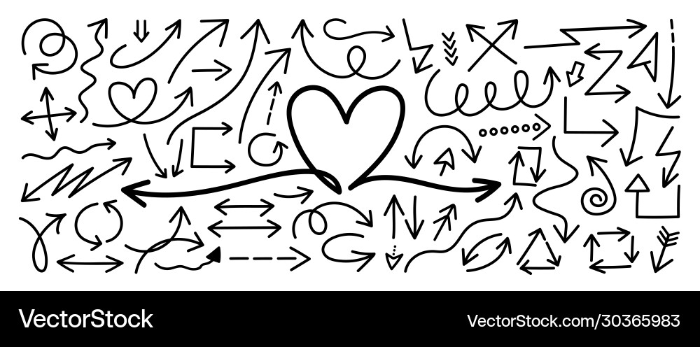 Arrow doodle set sketch hand Royalty Free Vector Image