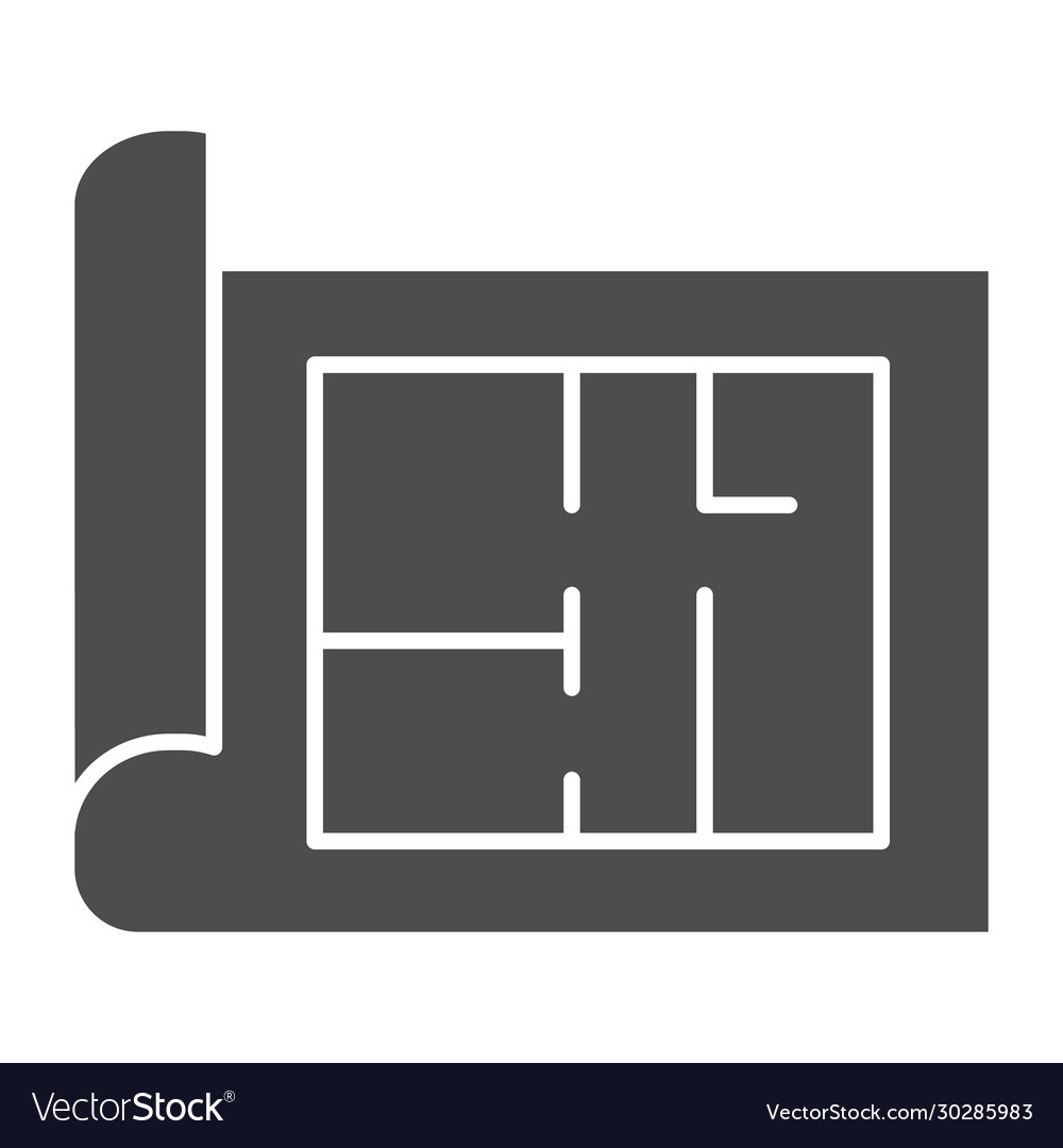 Building project solid icon house blueprint paper vector image Building project solid icon house blueprint paper