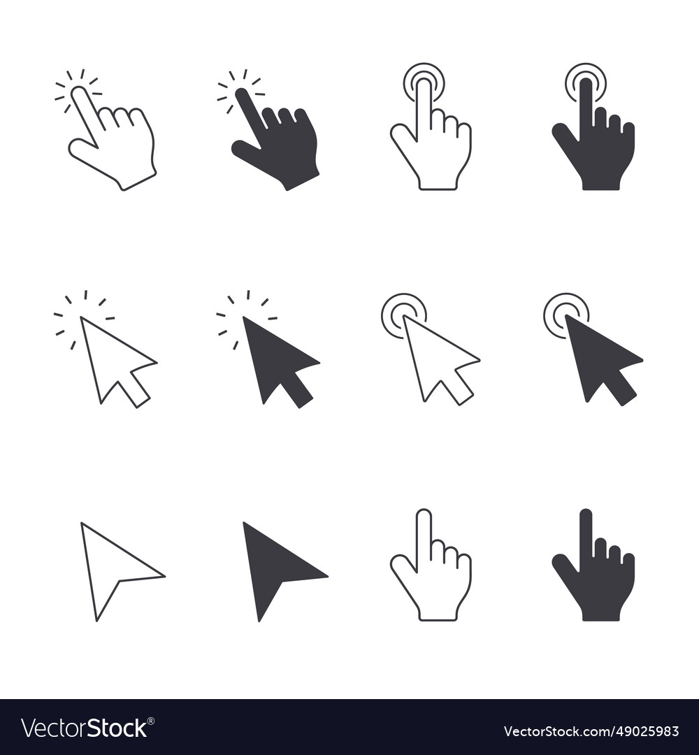 Cursors icons click set isolated symbols vector image Cursors icons click set isolated symbols