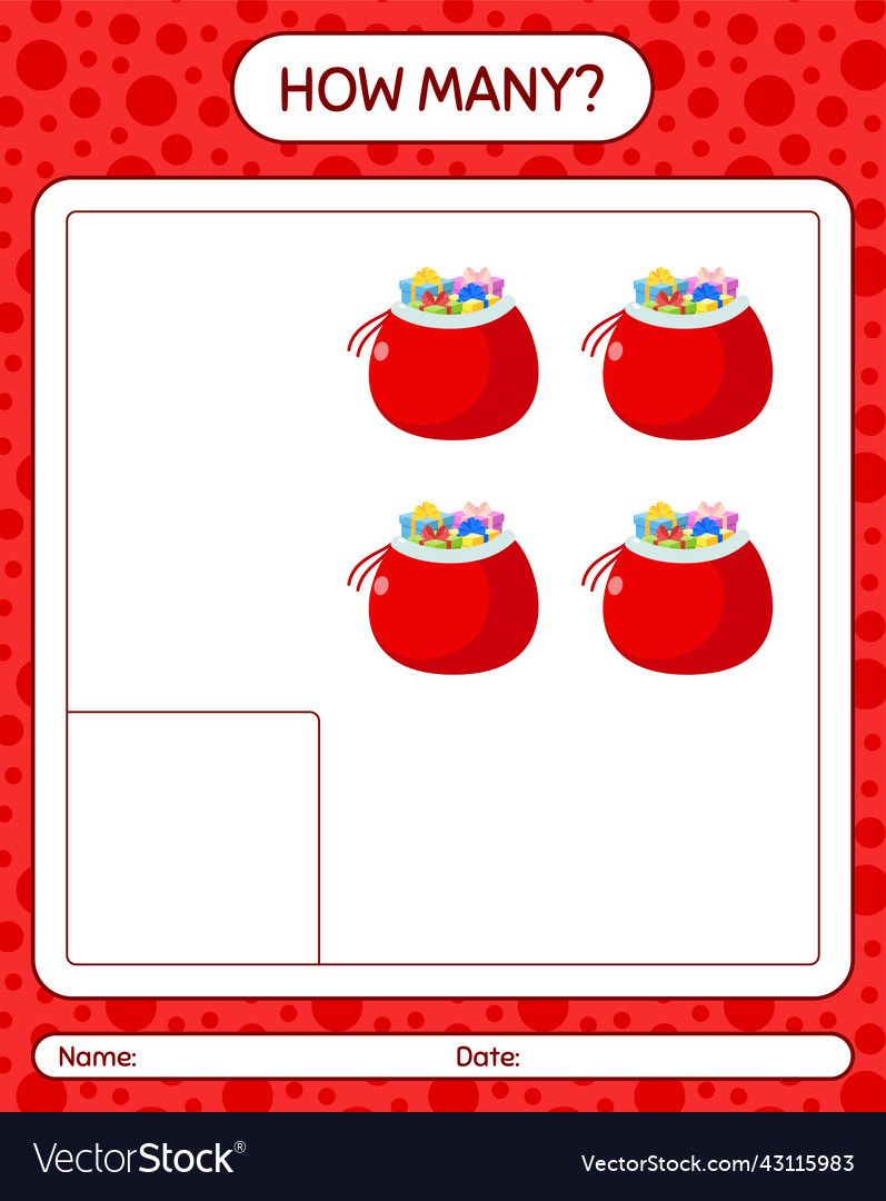 How many counting game with santas bag worksheet