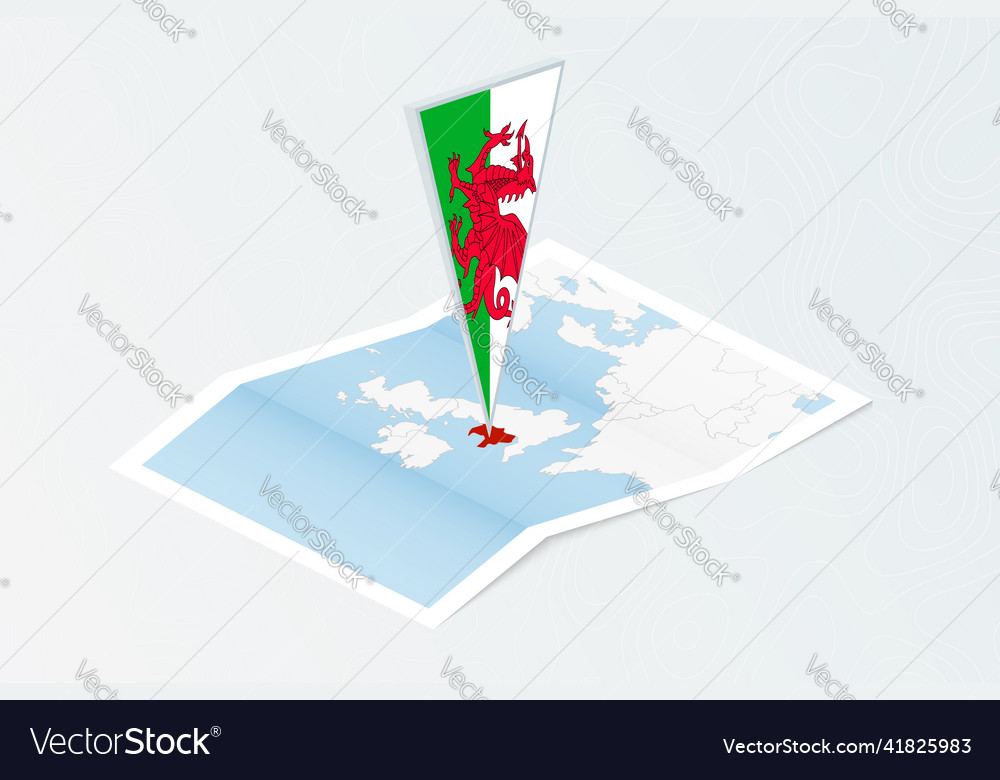 Isometric paper map of wales with triangular flag Vector Image Isometric paper map of wales with triangular flag