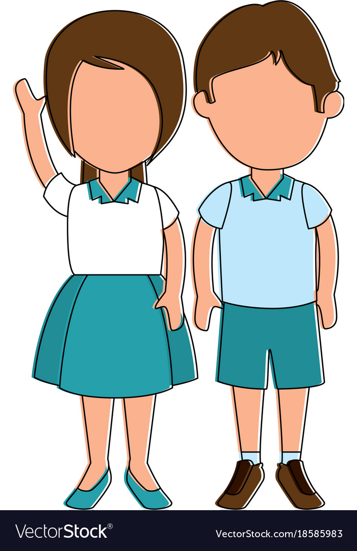 Little students with uniform characters