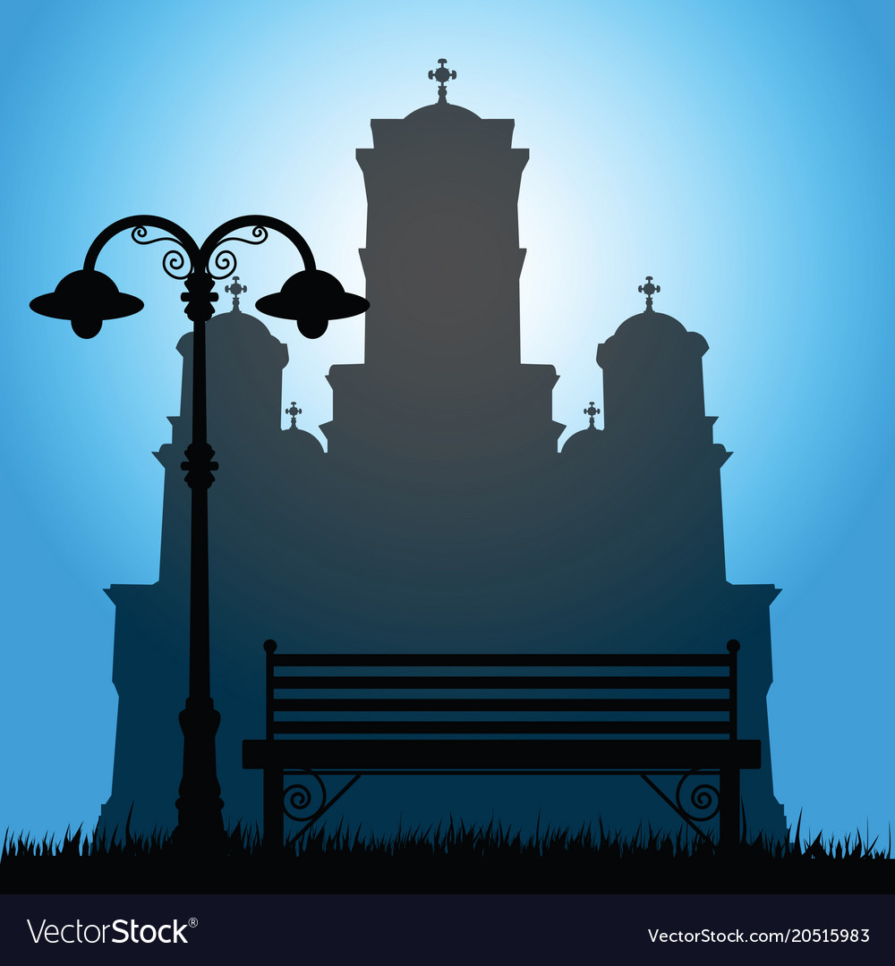 Saint Marks Church With Bench In Park Silhouette Vector Image