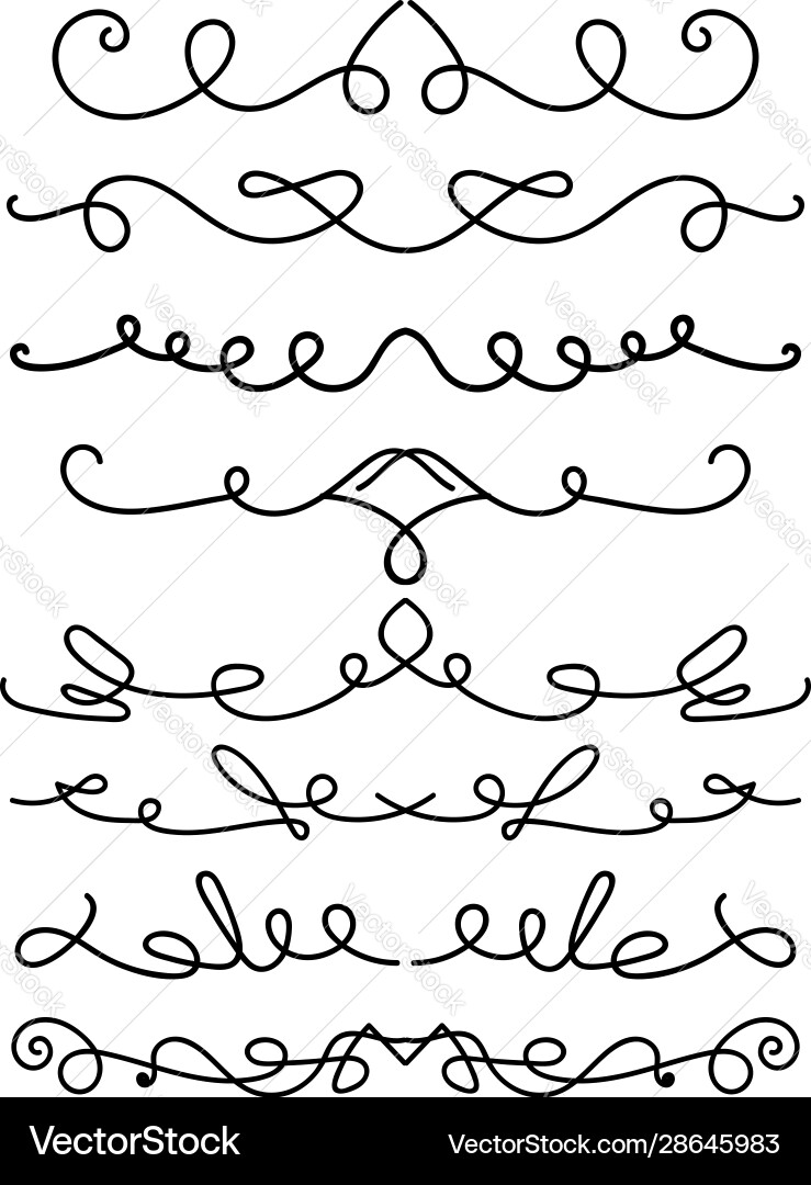 Set hand drawn calligraphic elements Royalty Free Vector