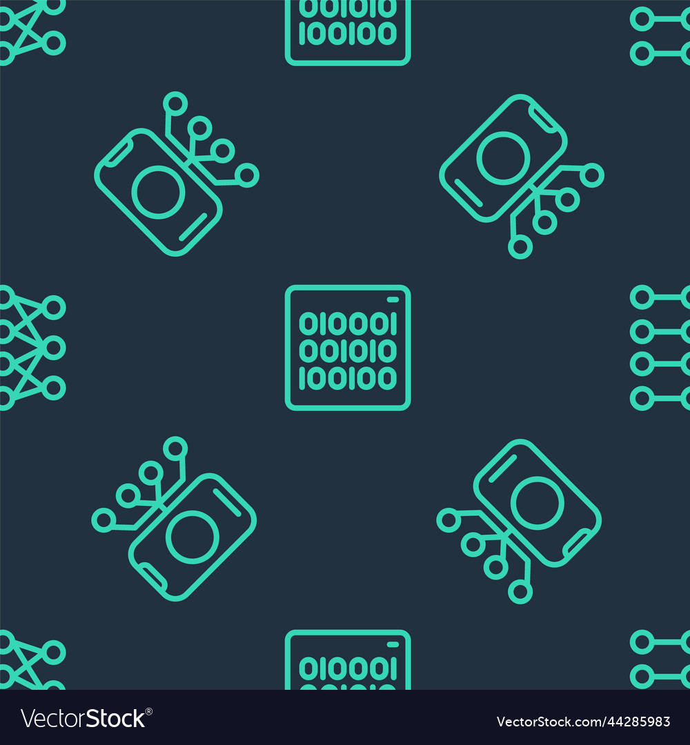 Set line binary code neural network vector image Set line binary code neural network