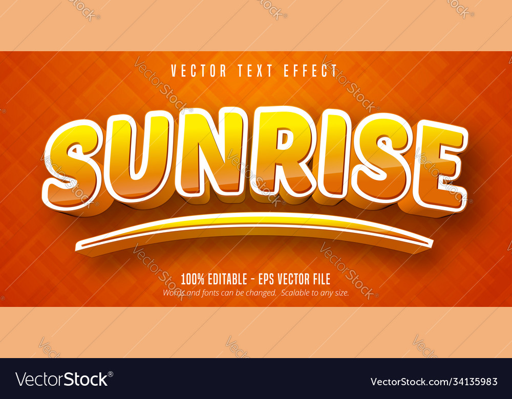 Sunrise text cartoon style editable effect