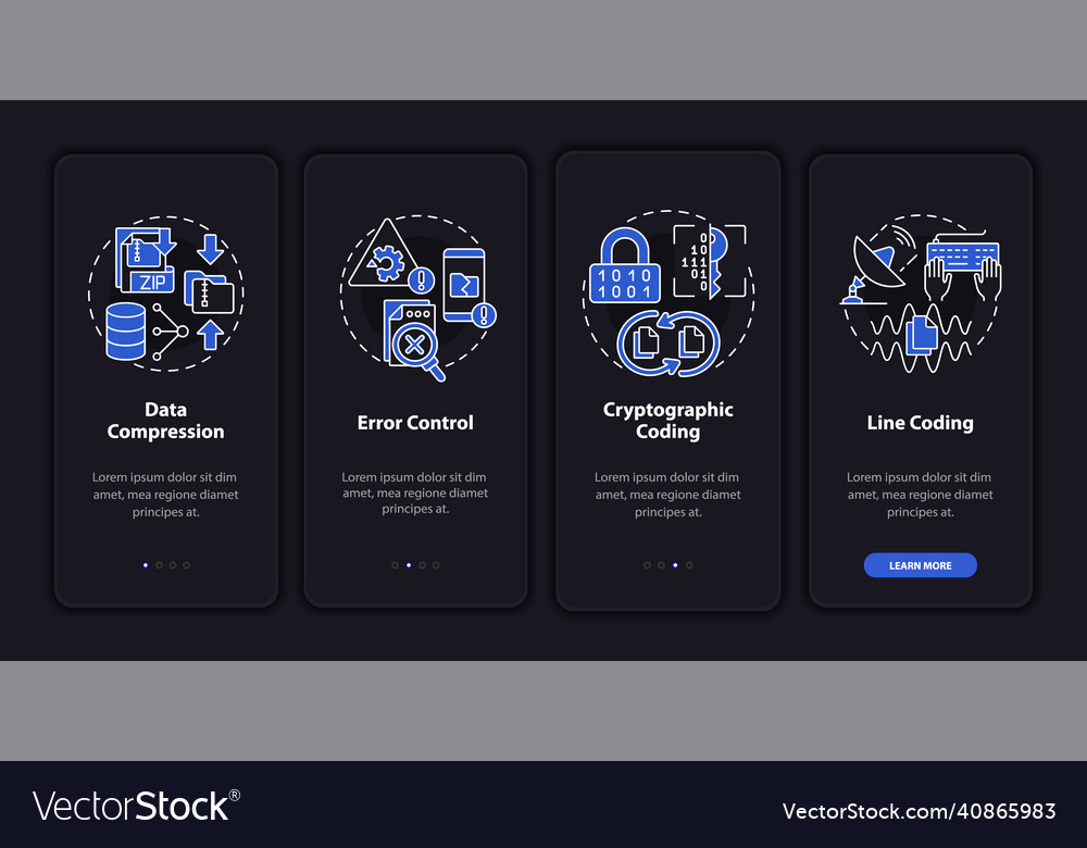 Types of coding night mode onboarding mobile app Vector Image Types of coding night mode onboarding mobile app