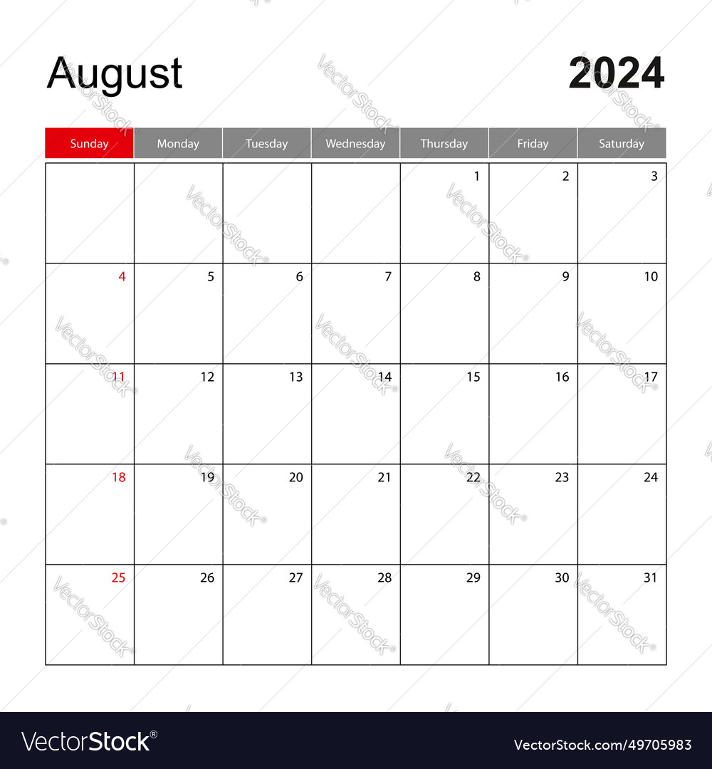 Wall calendar template for august 2024 holiday Vector Image