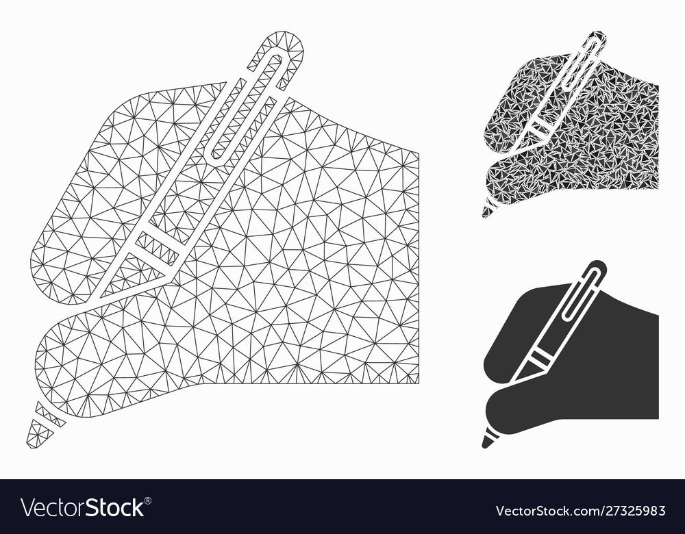 Writing hand mesh 2d model and triangle vector image Writing hand mesh 2d model and triangle