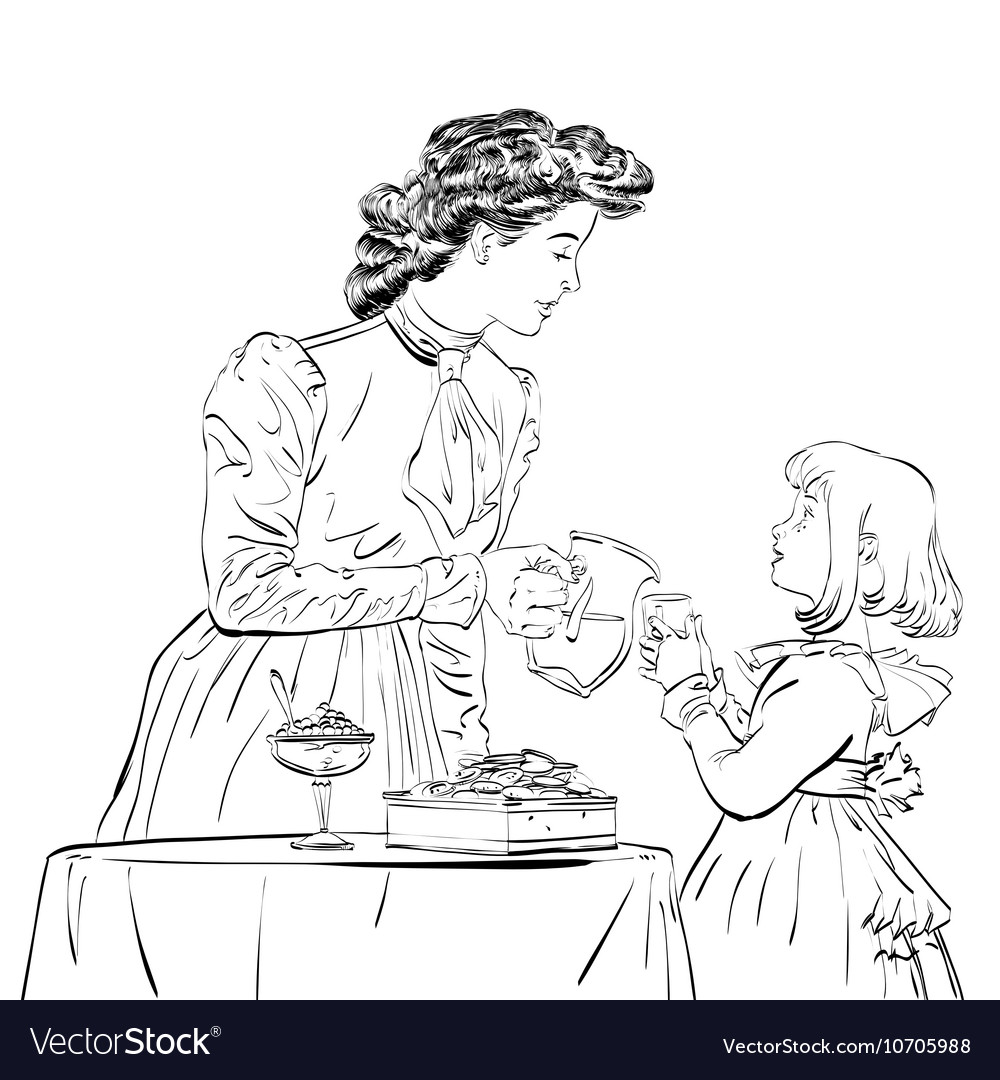 Aristocrat mother pouring her daughter a juice