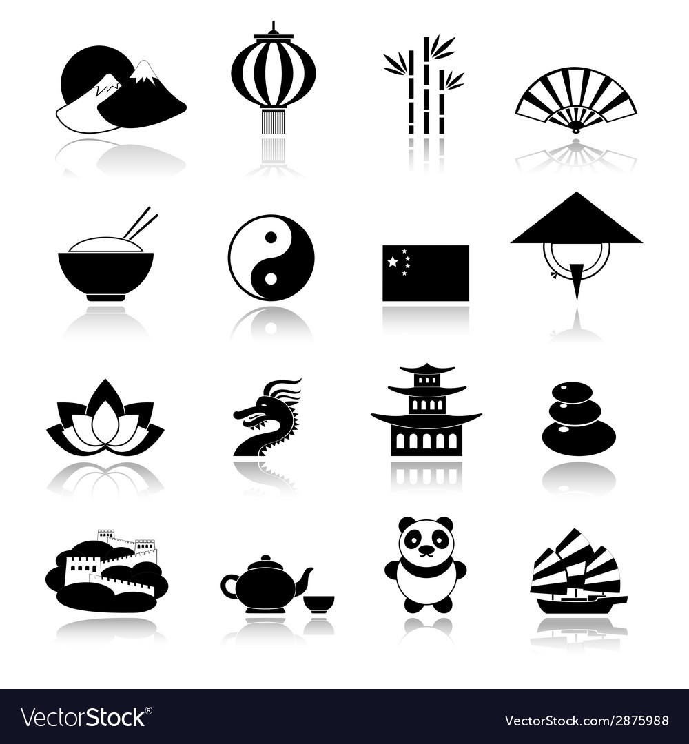 China Icons Set Black Royalty Free Vector Image