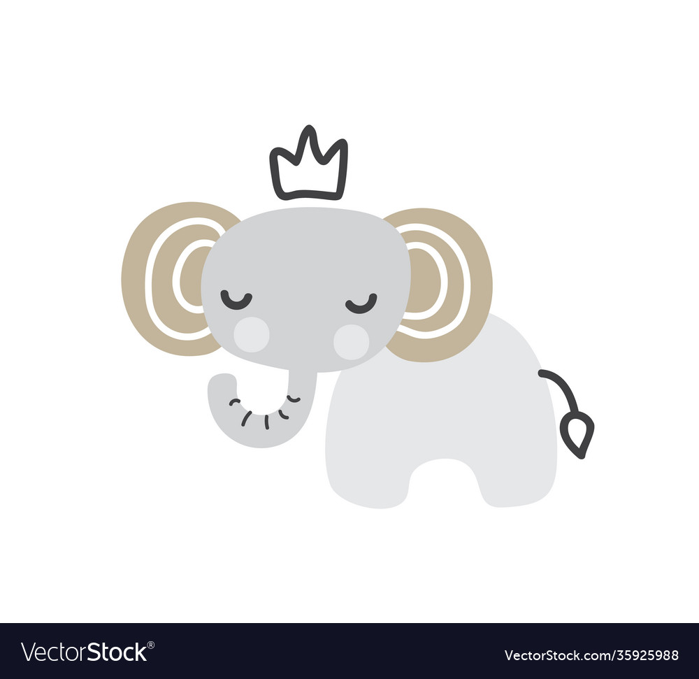 Cute kids elephant with crown scandinavian