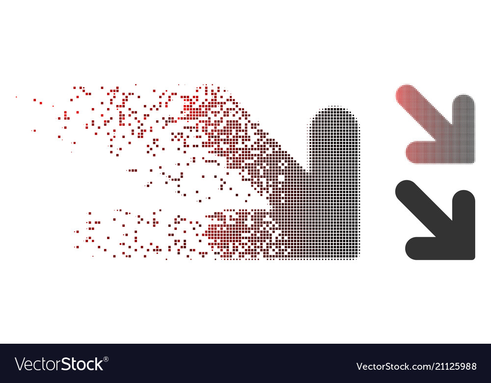Decomposed pixel halftone arrow down right icon vector image Decomposed pixel halftone arrow down right icon