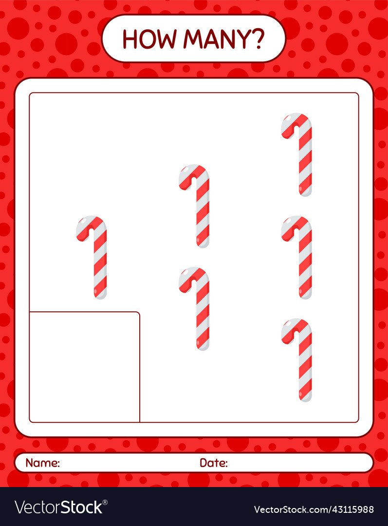 How many counting game with candy cane worksheet Vector Image How many counting game with candy cane worksheet