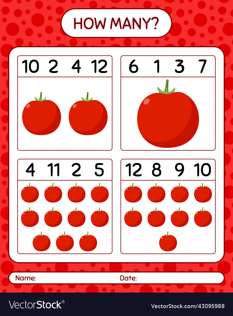 How many counting game with tomato worksheet