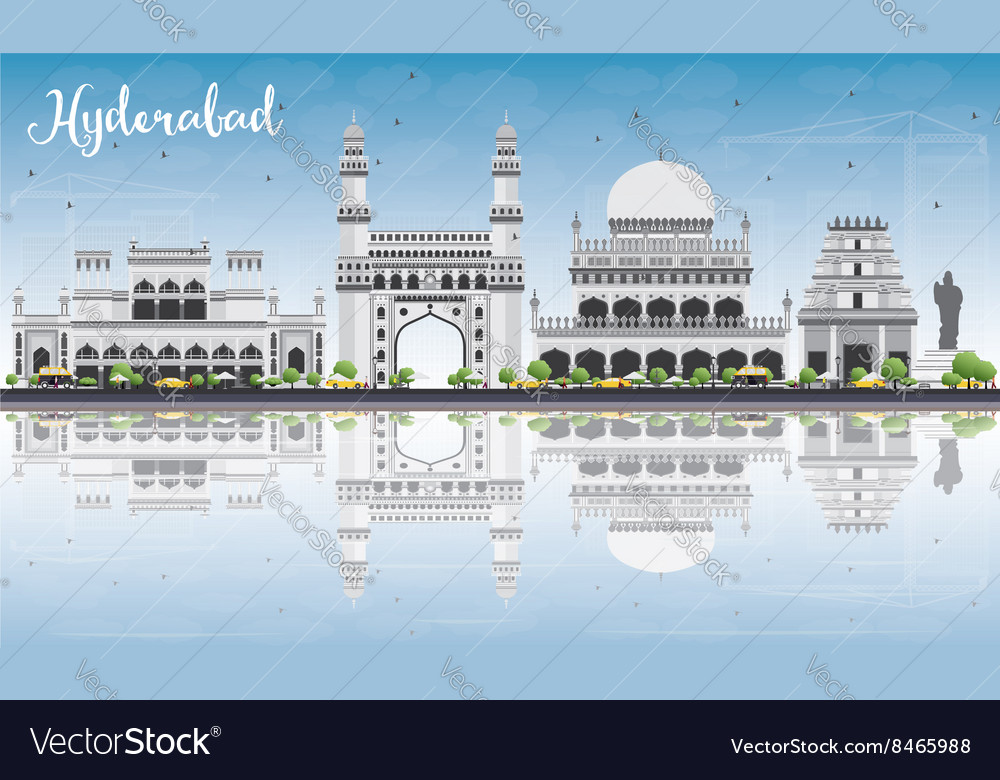 Hyderabad skyline with gray landmarks Royalty Free Vector