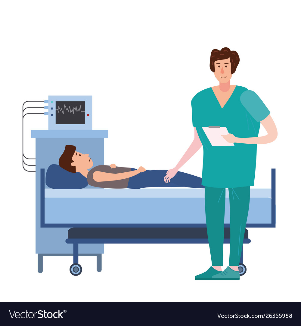 Medical doctor consulting patient young men in a Vector Image