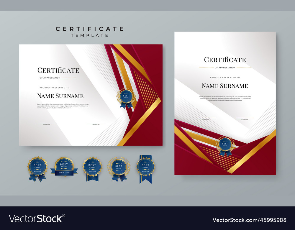 Modern elegant red diploma certificate template Vector Image