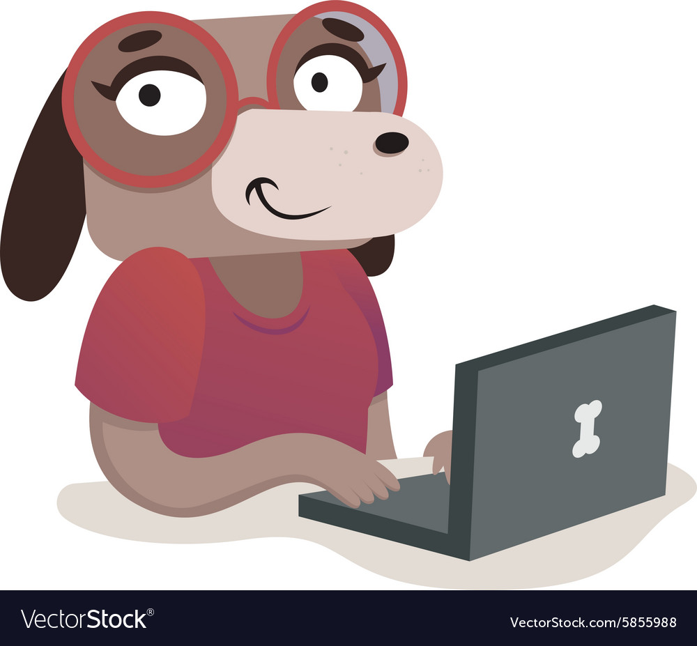 Nerd dog girl using a computer
