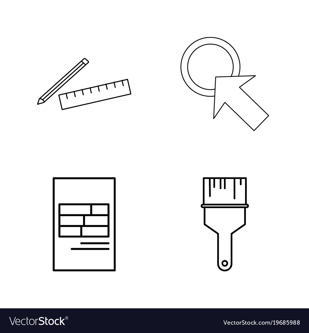 Office simple linear outline icon set