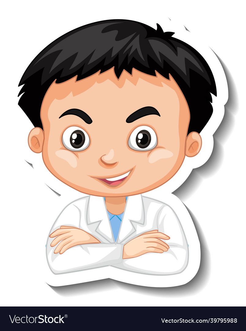 Scientist boy cartoon character sticker