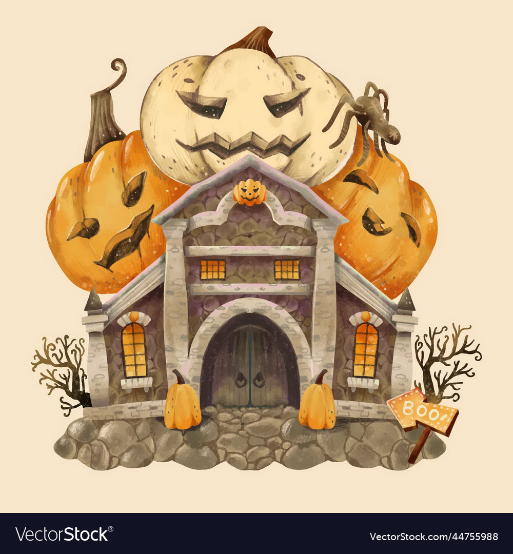 Watercolor halloween house design