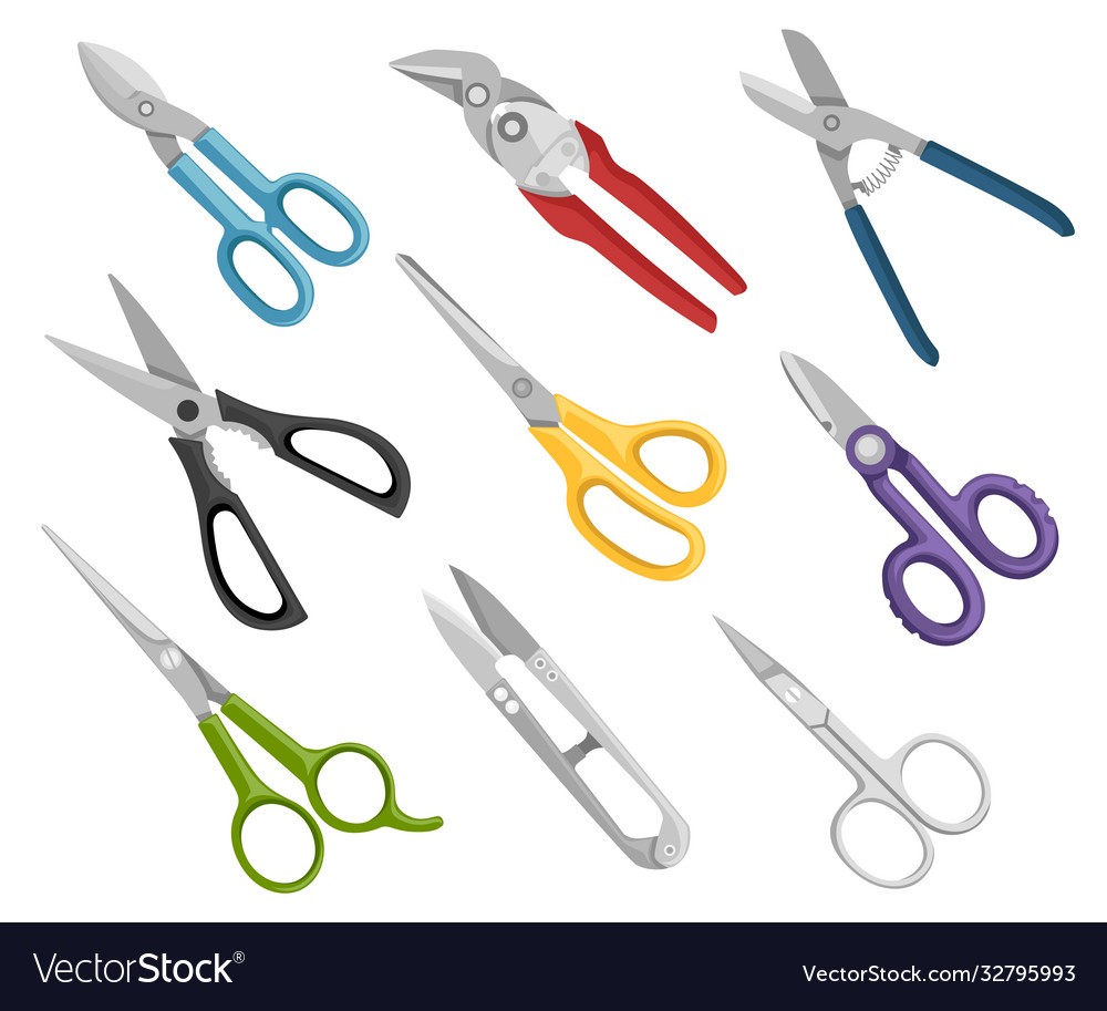 Collection different scissors models hand vector image Collection different scissors models hand