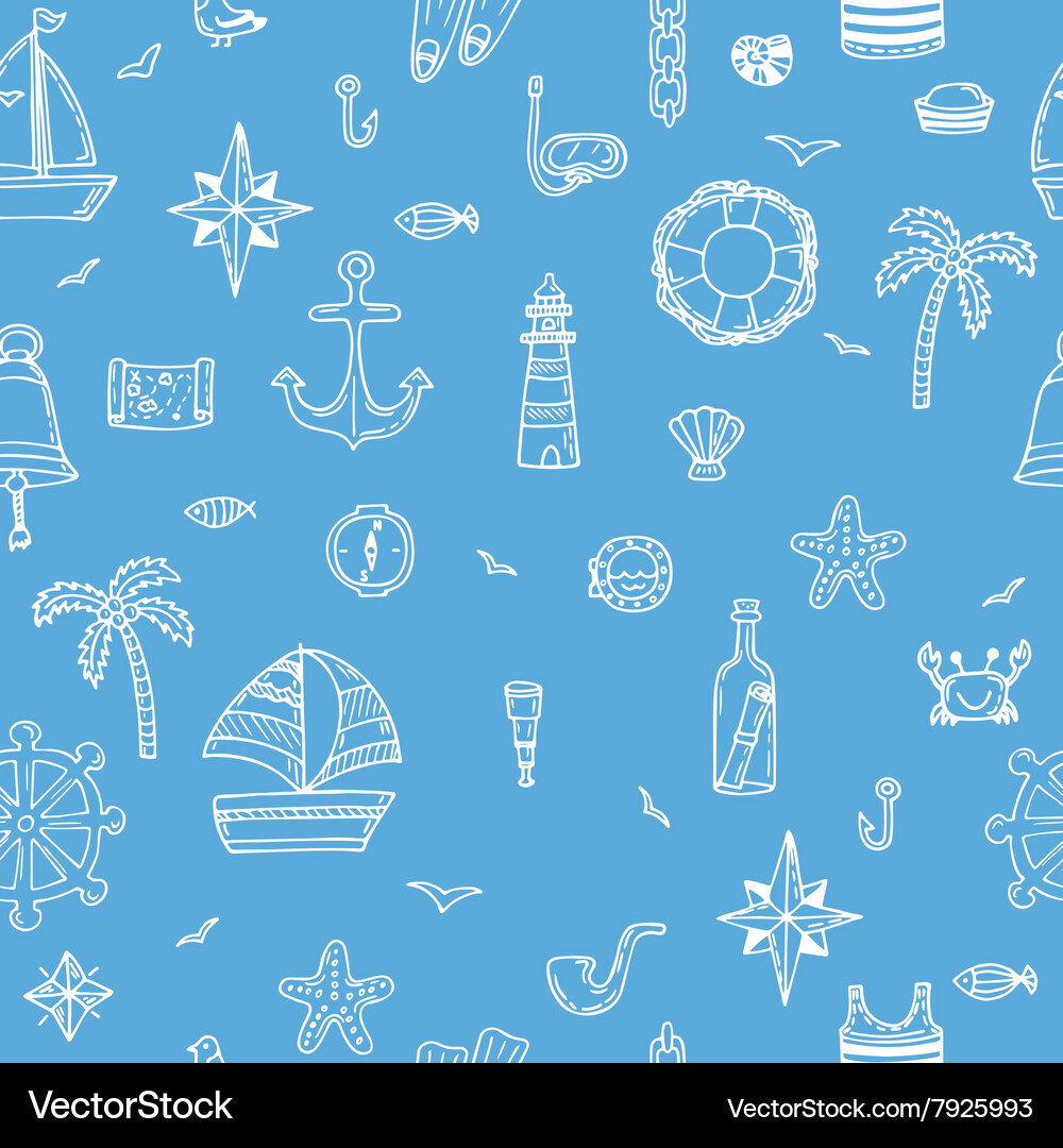 Cute hand drawn seamless pattern with nautical Vector Image