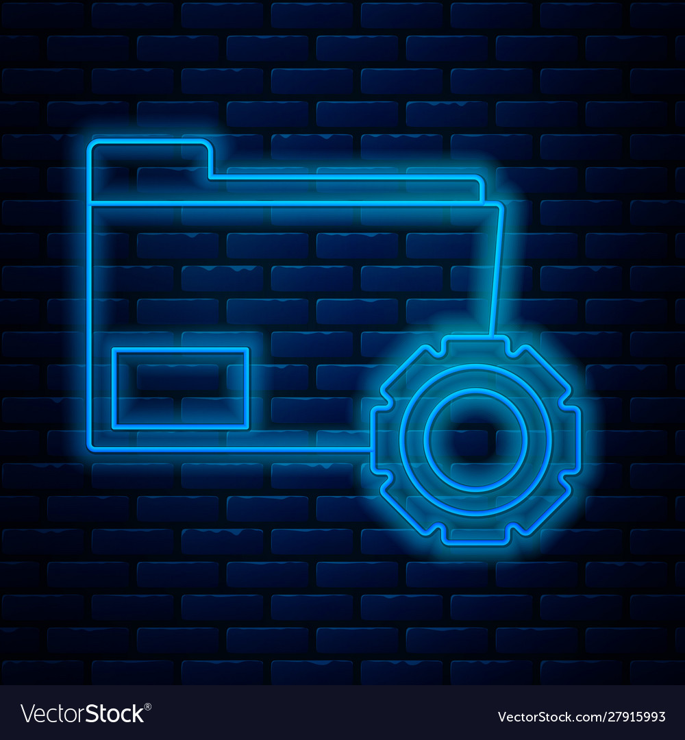 Glowing neon line folder settings with gears icon vector image Glowing neon line folder settings with gears icon