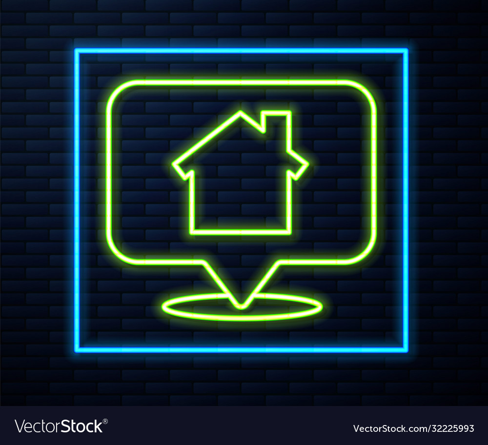 Glowing neon line map pointer with house icon vector image Glowing neon line map pointer with house icon
