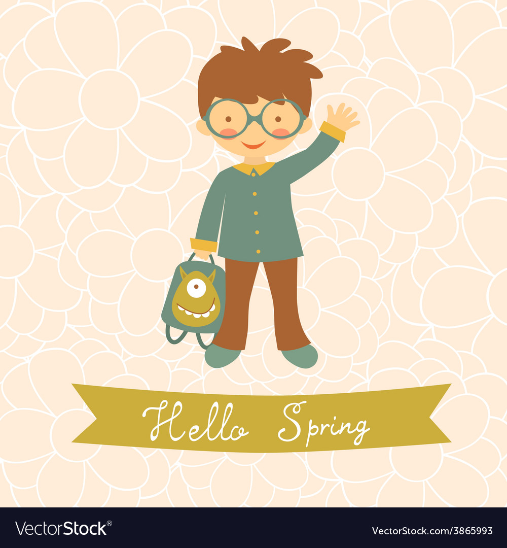 Hello spring card with cute little boy