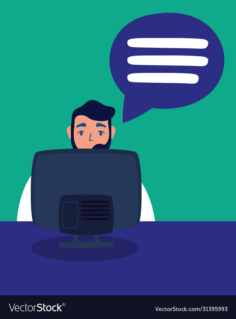 Man technology with desktop character