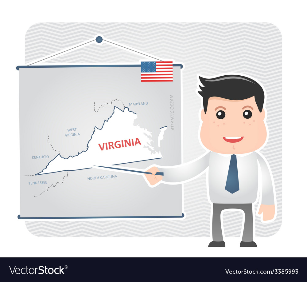 Man with a pointer points to map of virginia